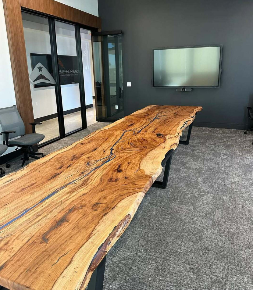 The Riverline – 16 ft Spalted Pecan Conference Table BlackHawk
